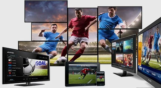 Transmissão ao vivo de eventos esportivos P2Server mostrando Libertadores, Champions League e Brasileirão em qualidade 4K com múltiplas câmeras e baixa latência